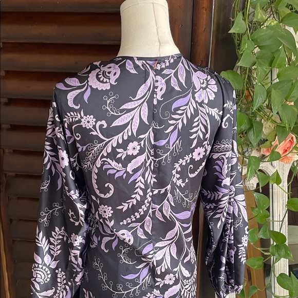 Misa Los Angeles Long Sleeve Dress - Purple Floral Small Sylvia EUC Wrap - Picture 13 of 16